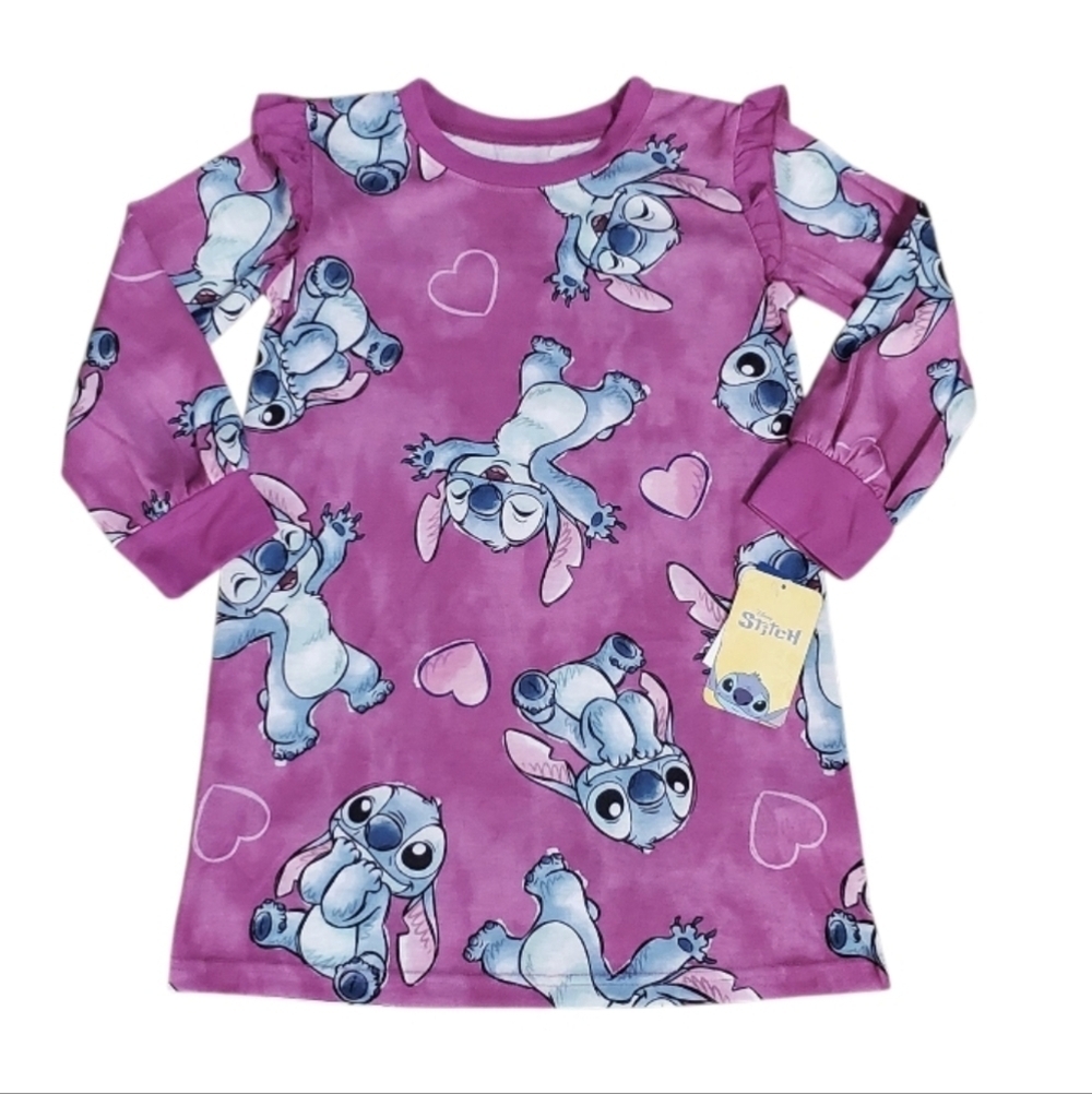 NWT Disney Kids Girl's Long Sleeved Stitch Nightgown Pajamas XS 4/5